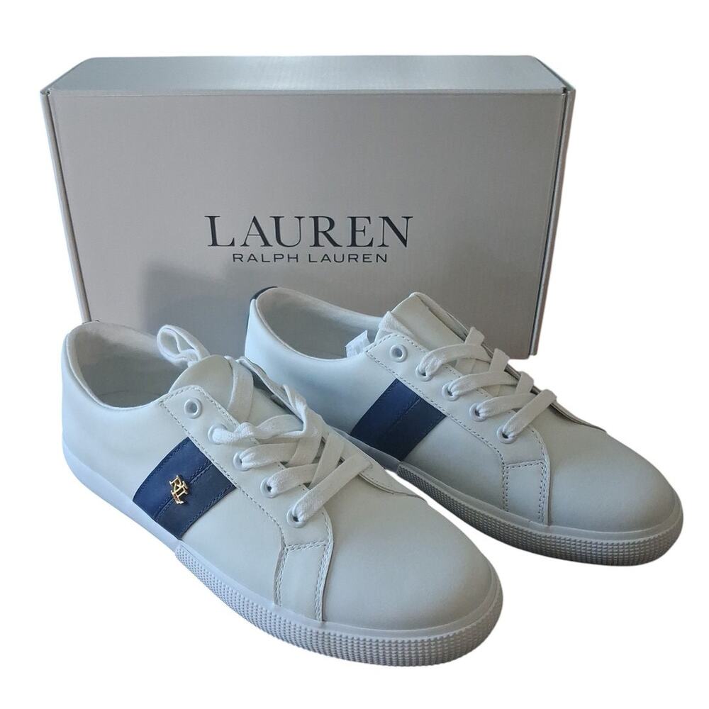 Lauren Ralph Lauren White Blue Janson 2 SK-VLC Women's Sneakers. Sz 10B
